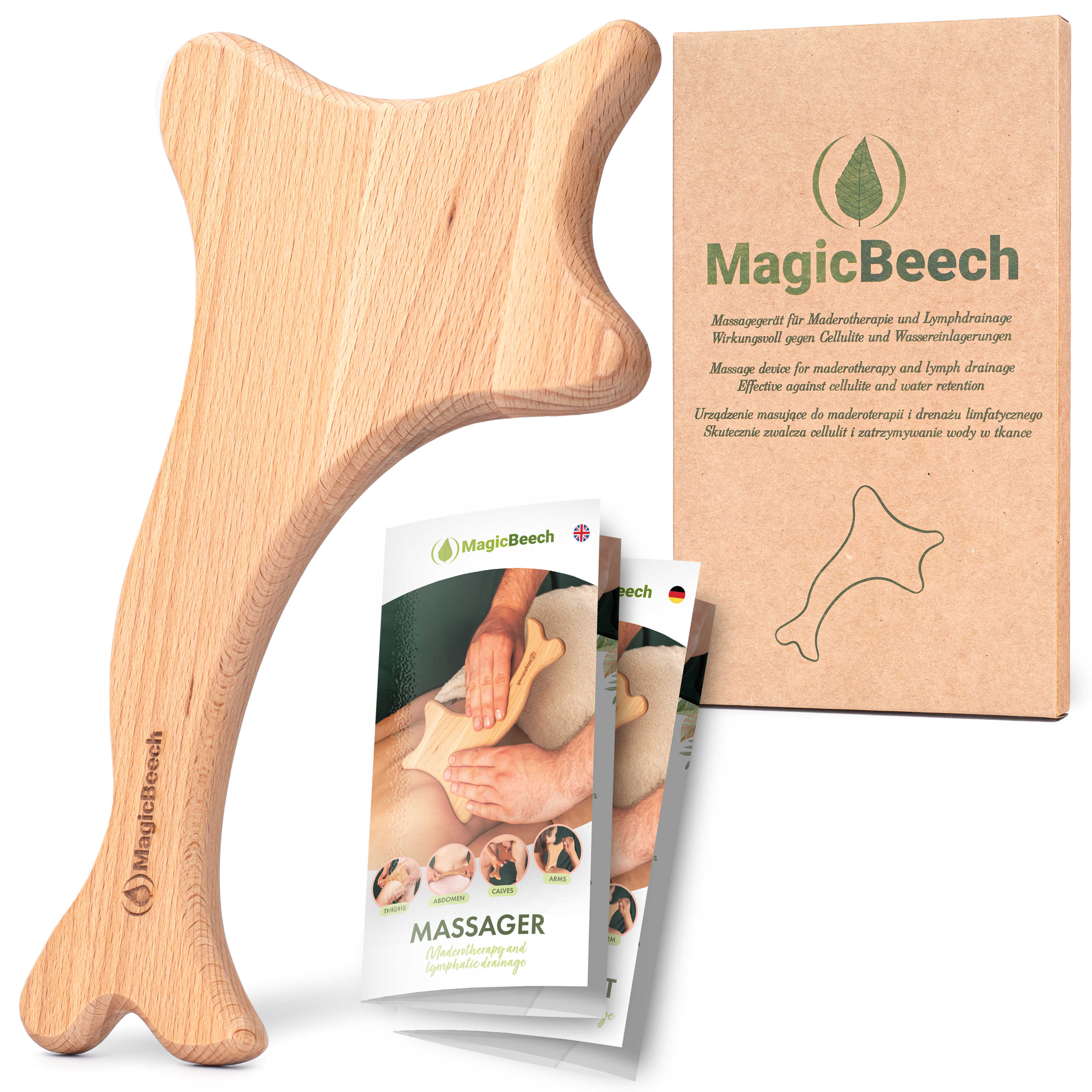 Massage-Paddel für Maderotherapie und Lymphdrainage, aus geöltem Buchenholz, Massagegerät gegen Cellulite, 15 x 26 cm, 193 g